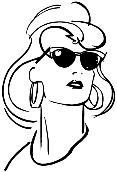 Lady wearing sunglasses and hoop earrings vinyl sticker. Customize on line. Optical and Watches 067-0116
